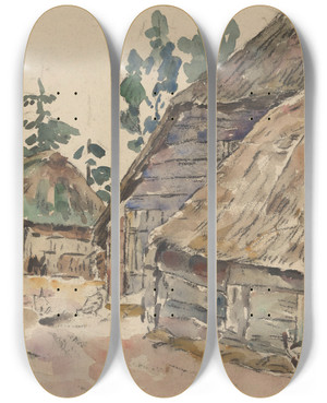 Triptych art skateboard deck of Wilhelmus Johannes Steenhoff Boerenerf by Wilhelmus Johannes Steenhoff (1873-1932)