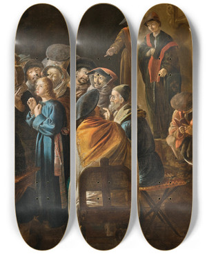 Triptych art skateboard deck of Bartholomus Wittig Christ Among The Doctors by Bartholomaus Wittig