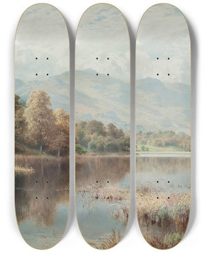 Triptych art skateboard deck of Harold Sutton Palmer Rydal Water Autumn by Harold Sutton Palmer (1854-1933)
