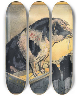 Triptych art skateboard deck of Gordon Ross Senatorial Courtesy by Gordon Ross (1873-1946)
