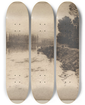 Triptych art skateboard deck of Robert Charles Goff Cascine Florence by Robert Charles Goff (1837-1922)