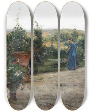 Triptych art skateboard deck of Adolfo Tommasi Pomeriggio In Villa by Adolfo Tommasi (1851-1933)