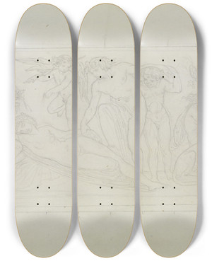 Triptych art skateboard deck of Moritz Von Schwind Dionysos Und Ariadne by Moritz Von Schwind (1804-1871)