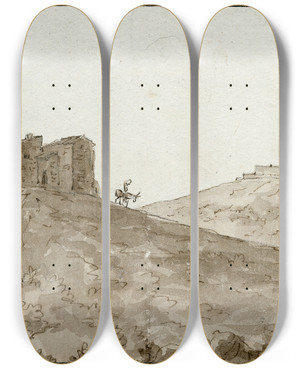Triptych art skateboard deck of Otto Howen Kasteel Bellegarde In De Pyrenn_2 by Otto Howen (1774-1848)