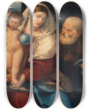 Triptych art skateboard deck of Bonifacio Veronese Madonna And Child With Saints by Bonifacio Veronese (1487-1553)