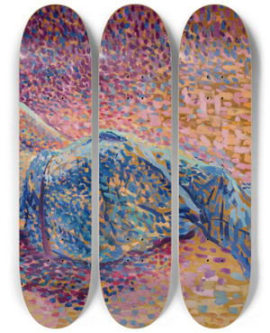 Triptych art skateboard deck of Maximilien Luce Le Repos De Louvrier by Maximilien Luce (1858-1941)