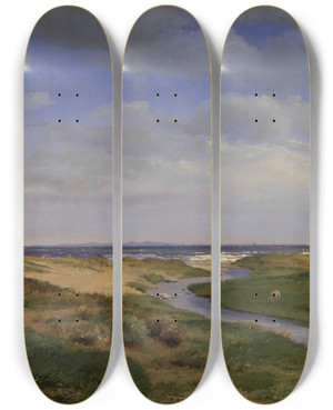 Triptych art skateboard deck of P C Skovgaard View Of The North Coast Of Zealand At Dronningmlle by P C Skovgaard (1817-1875)
