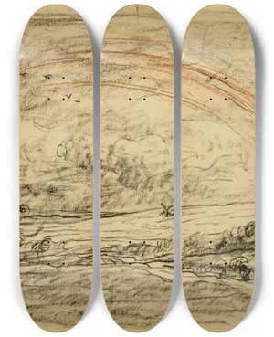 Triptych art skateboard deck of Charles Franois Daubigny Landscape With A Rainbow by Charles Francois Daubigny (1817-1878)