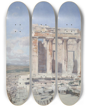 Triptych art skateboard deck of Francis Hopkinson Smith The Propylaea Acropolis by Francis Hopkinson Smith (1838-1915)