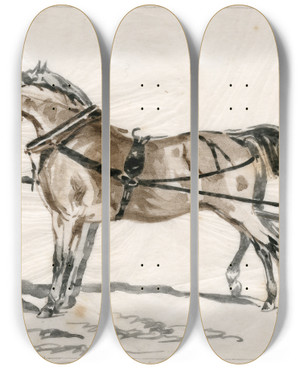 Triptych art skateboard deck of Pieter Van Loon Twee Paarden In Een Juk by Pieter Van Loon (1801-1873)