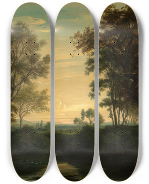 Triptych art skateboard deck of Emil Lugo Blick In Den Breisgau by Emil Lugo (1840-1902)