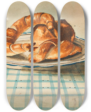 Triptych art skateboard deck of Egon Schiele Stillleben Mit Gebckteller by Egon Schiele (1890-1918)