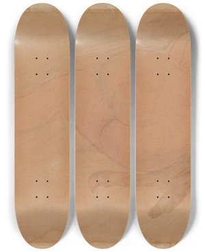 Triptych art skateboard deck of Auguste Rodin Nude_2 by Auguste Rodin (1840-1917)