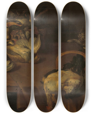 Triptych art skateboard deck of Alexander Adriaenssen Still Life With Wild Fowl by Alexander Adriaenssen (1587-1661)