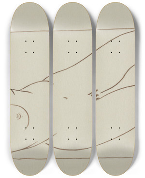 Triptych art skateboard deck of Ananda K Coomaraswamy Reclining Nude Woman_3 by Ananda K Coomaraswamy (1877-1947)