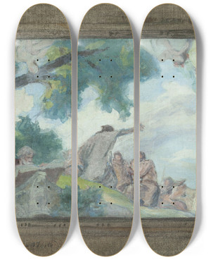 Triptych art skateboard deck of Victor Emile Prouv Les Sages by Victor Emile Prouve (1858-1943)