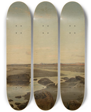 Triptych art skateboard deck of Amaldus Nielsen Aften Ved Nrland Jren by Amaldus Nielsen (1838-1932)