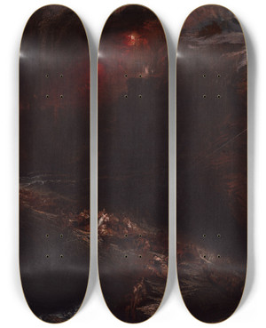Triptych art skateboard deck of John Martin The Deluge by John Martin (1789-1854)