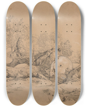 Triptych art skateboard deck of Jacquesraymond Brascassat Arbre Abattu by Jacques Raymond Brascassat (1804-1867)