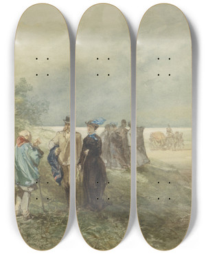 Triptych art skateboard deck of Charles Rochussen Aan De Kust Van De Zuiderzee by Charles Rochussen (1814-1894)