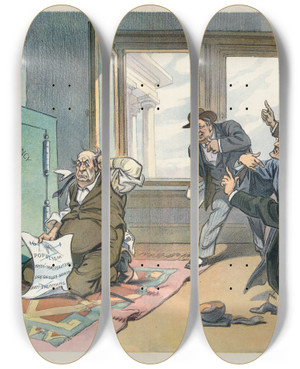 Triptych art skateboard deck of Udo Keppler The Combination by Udo Keppler (1872-1956)