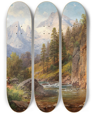 Triptych art skateboard deck of Adalbert Waagen A View Of The Watzmann Mountain by Adalbert Waagen (1833-1898)