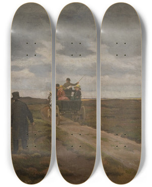 Triptych art skateboard deck of Hans Smidth Hedelandskab Med En Dagvogn by Hans Smidth (1839-1917)