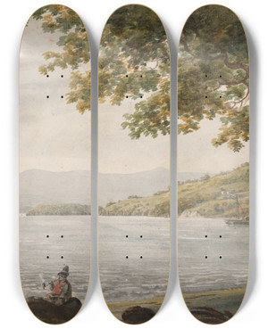 Triptych art skateboard deck of Pavel Petrovich Svinin Shad Fishermen On The Shore Of The Hudson River by Pavel Petrovich Svinin (1787-1839)