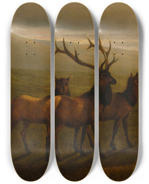 Triptych art skateboard deck of William Jacob Hays Sr American Elk by William Jacob Hays Sr (1830-1875)