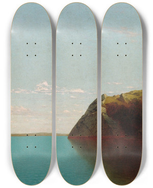 Triptych art skateboard deck of John Frederick Kensett Newport Rocks by John Frederick Kensett (1816-1872)