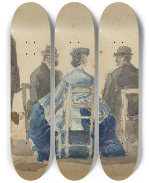 Triptych art skateboard deck of Eugne Boudin Ladies And Gentlemen Seated On The Beach With A Dog by Eugene Boudin (1824-1898)