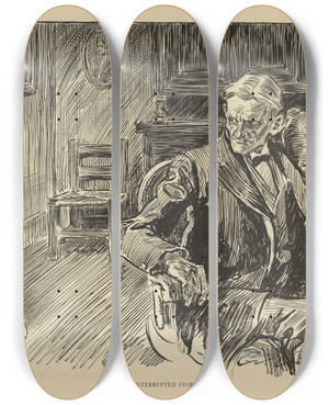 Triptych art skateboard deck of Charles Dana Gibson An Interrupted Story by Charles Dana Gibson (1867-1944)