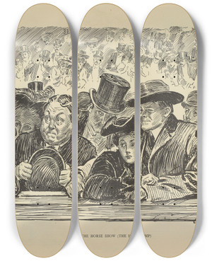 Triptych art skateboard deck of Charles Dana Gibson At The Horse Show The High Jump by Charles Dana Gibson (1867-1944)