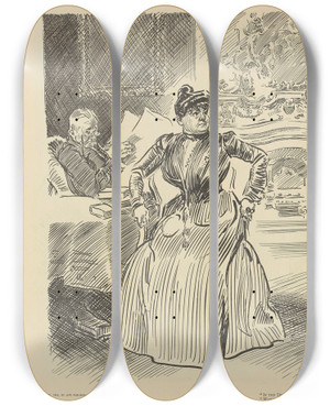 Triptych art skateboard deck of Charles Dana Gibson If The Duke Proposes What Shall I Do by Charles Dana Gibson (1867-1944)