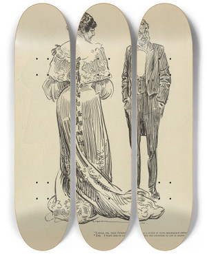 Triptych art skateboard deck of Charles Dana Gibson I Hear Sir That Freddy Is Working As A Clerk In Your Brokerage Office by Charles Dana Gibson (1867-1944)