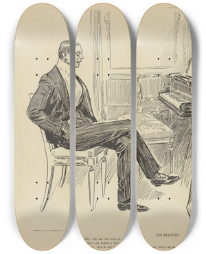 Triptych art skateboard deck of Charles Dana Gibson Les Fiancs by Charles Dana Gibson (1867-1944)