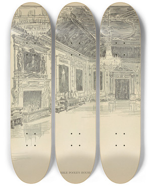 Triptych art skateboard deck of Charles Dana Gibson Mrs Steele Pooles Housewarming by Charles Dana Gibson (1867-1944)