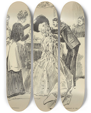 Triptych art skateboard deck of Charles Dana Gibson Portrait Of The Gentleman Who Was Unwilling by Charles Dana Gibson (1867-1944)