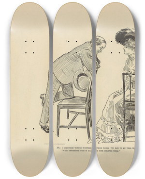 Triptych art skateboard deck of Charles Dana Gibson She I Sometimes Wonder Whether All Those Things You Said To Me Were True by Charles Dana Gibson (1867-1944)