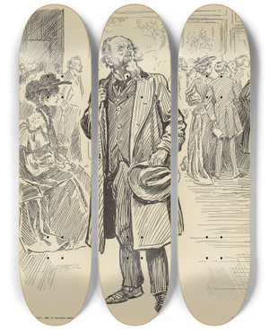 Triptych art skateboard deck of Charles Dana Gibson Skyed by Charles Dana Gibson (1867-1944)