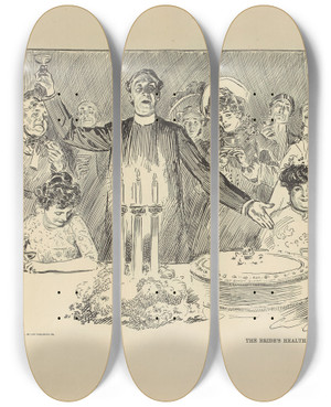 Triptych art skateboard deck of Charles Dana Gibson The Brides Health by Charles Dana Gibson (1867-1944)