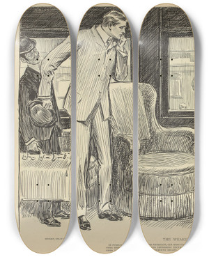 Triptych art skateboard deck of Charles Dana Gibson The Weaker Sexiv by Charles Dana Gibson (1867-1944)