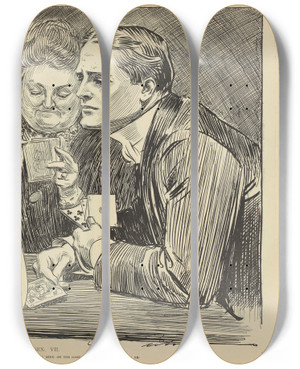 Triptych art skateboard deck of Charles Dana Gibson The Weaker Sexvii by Charles Dana Gibson (1867-1944)