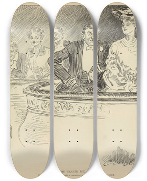 Triptych art skateboard deck of Charles Dana Gibson The Weaker Sexviii by Charles Dana Gibson (1867-1944)