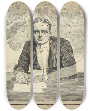 Triptych art skateboard deck of Charles Dana Gibson The Weaker Sexx by Charles Dana Gibson (1867-1944)