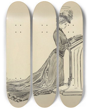 Triptych art skateboard deck of Charles Dana Gibson Untitled_73 by Charles Dana Gibson (1867-1944)