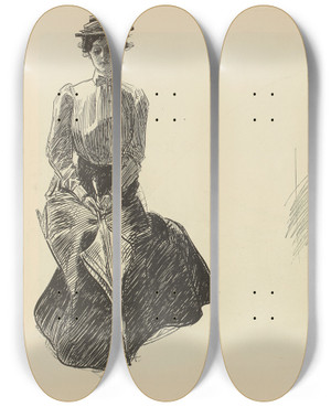 Triptych art skateboard deck of Charles Dana Gibson Untitled_85 by Charles Dana Gibson (1867-1944)