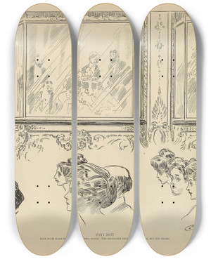 Triptych art skateboard deck of Charles Dana Gibson Why Not by Charles Dana Gibson (1867-1944)