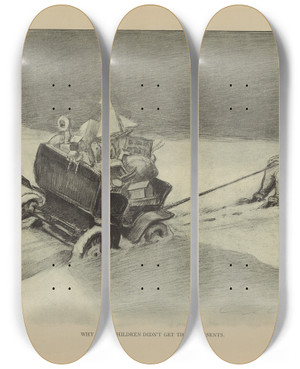 Triptych art skateboard deck of Charles Dana Gibson Why Some Children Didnt Get Their Presents by Charles Dana Gibson (1867-1944)