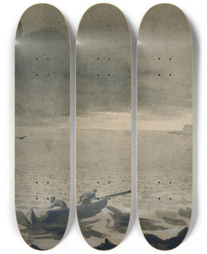 Triptych art skateboard deck of Franz Pforr Kstenlandschaft Bei Aufziehendem Sturm by Franz Pforr (1788-1812)